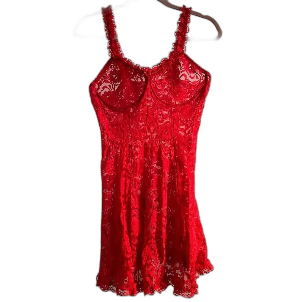 Vintage Inner Most Red Lace Slip Dress Size XL Lingerie - Picture 4 of 7